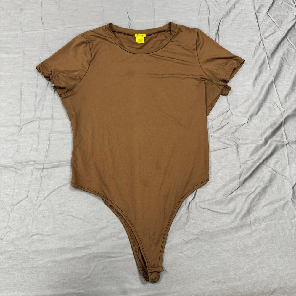 Daisy Women Brown Short Sleeve Crew Neck Thong Bodysuit Plus Size 3X